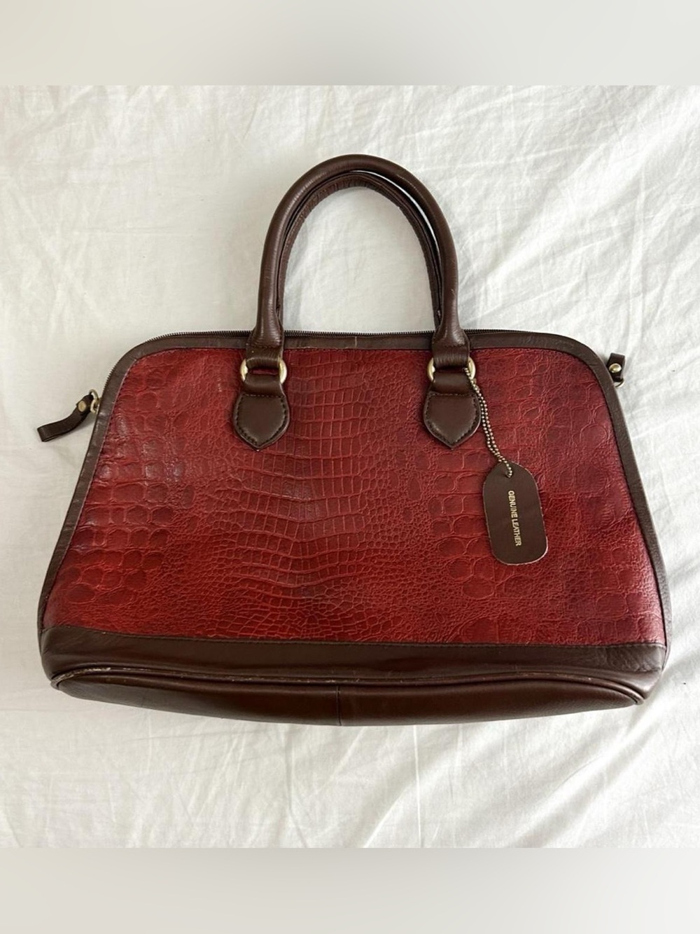 Leather burgundy red handbag